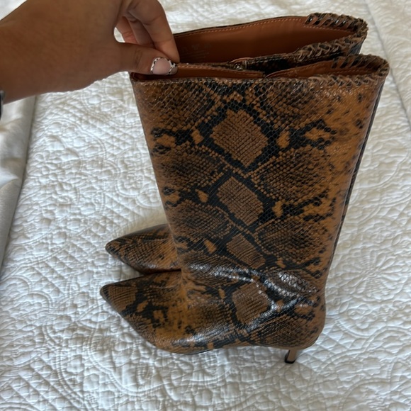 Franco Sarto Brown Snakeskin Pattern Women Boots - Picture 4 of 11